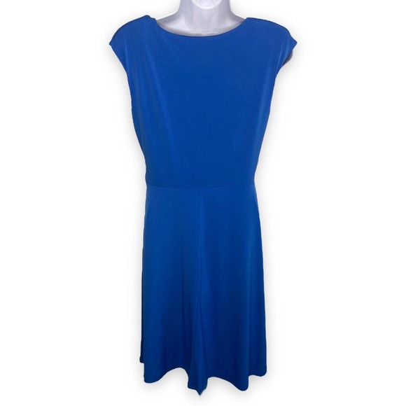 Alyx Limited Women's Medium A-Line Jersey Stretch Knit Dress Blue Surplice Flowy - Picture 4 of 12